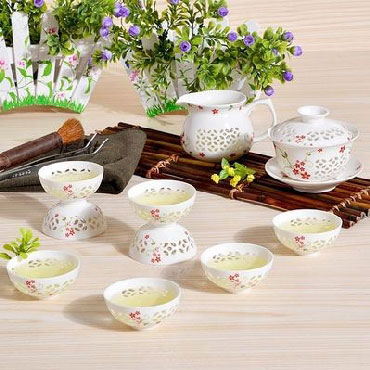 功夫茶具套装青花玲珑陶瓷茶具套装 镂空茶具功夫茶具