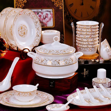 景德镇陶瓷餐具 56头骨瓷餐具套装 碗盘子碟勺子套装