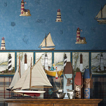 复古航海帆船卡通房卧室无纺布 壁纸