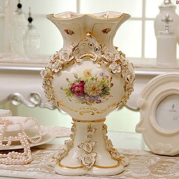 欧式台面花瓶摆件 奢华会所家居陶瓷 皇家鎏金 客厅田园 一树双花