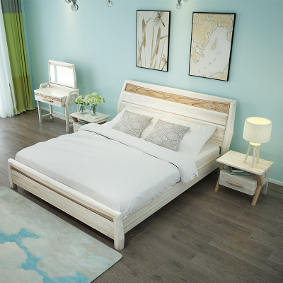 北欧实木床1.5米橡胶木卧室家具 橡木成人婚床1.8米双人床
