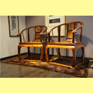 四川清式皇宫圈椅三件套家具金丝黄心楠实木家私名贵椅子仿古凳子别墅
