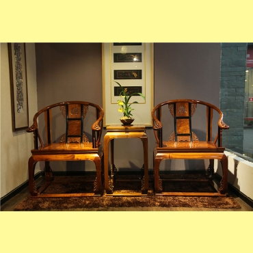 四川清式皇宫圈椅三件套家具金丝黄心楠实木家私名贵椅子仿古凳子别墅