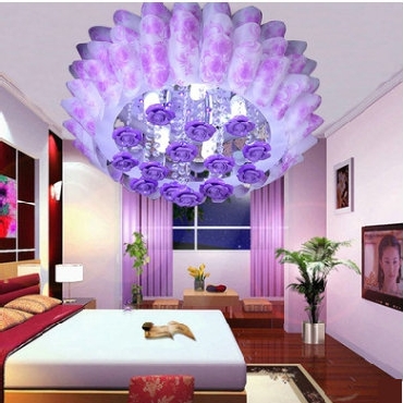 卧室灯浪漫温馨紫色 田园创意led亚克力圆形吸顶灯 儿童房间灯具