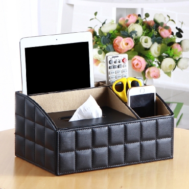 创意家居用品多功能纸巾盒 桌面遥控器收纳盒 皮革抽纸盒